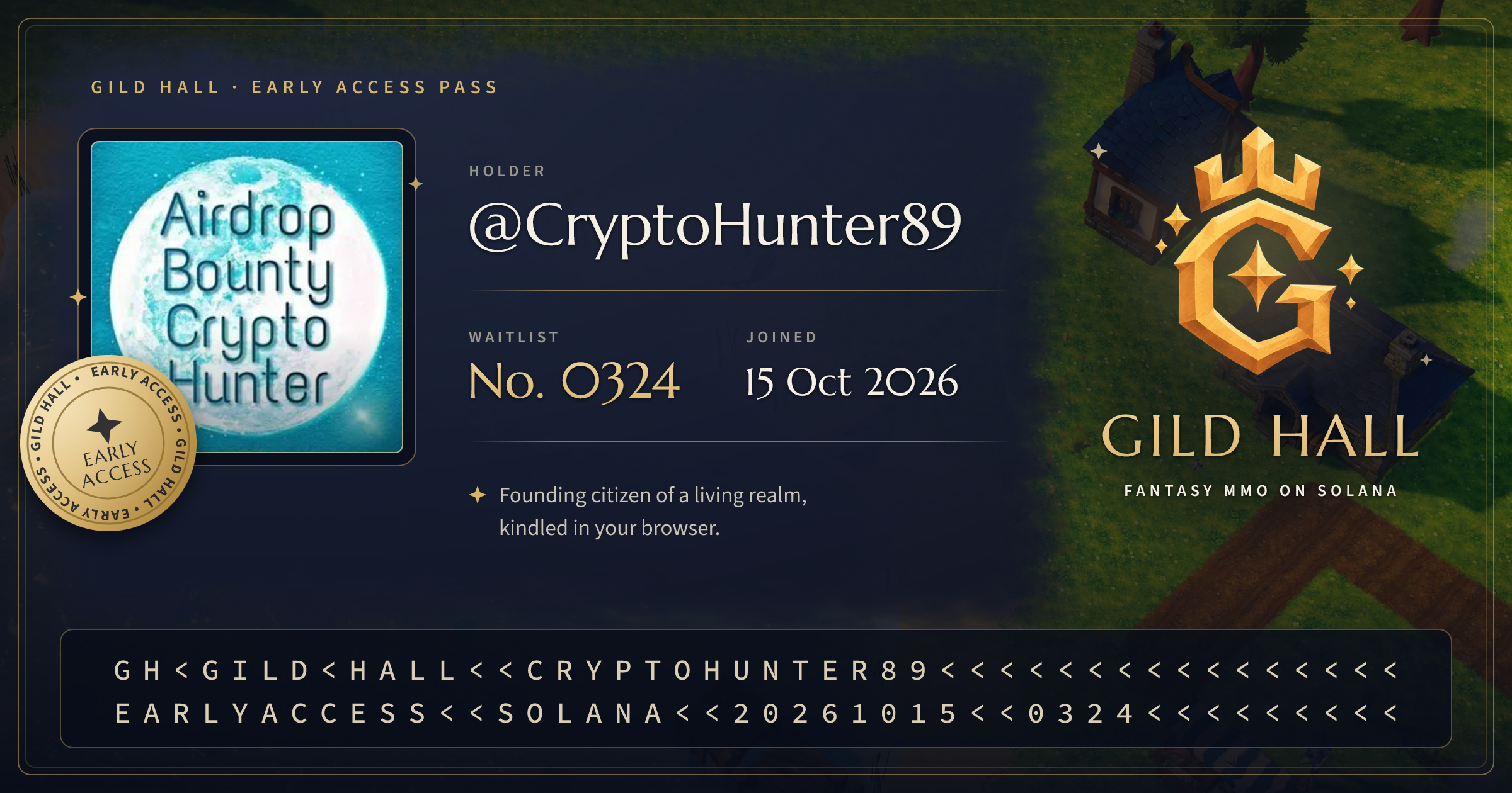 Gild Hall early access card of @CryptoHunter89, No. 0324