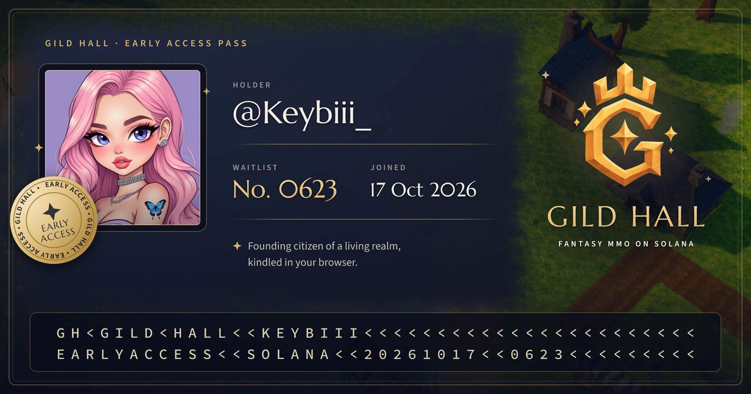 Gild Hall early access card of @Keybiii_, No. 0623